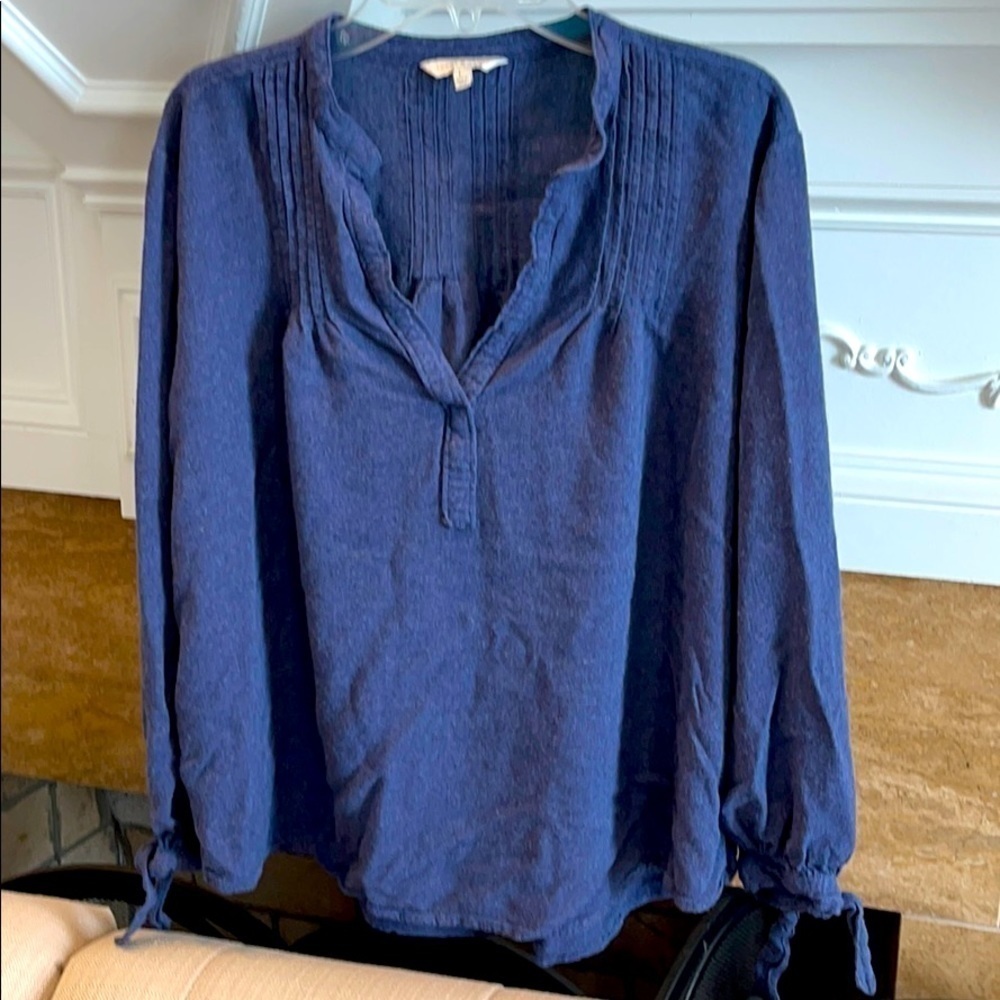X: Lucky Brand V-Neck 3/4 Sleeves Tunic Blue Shirt
